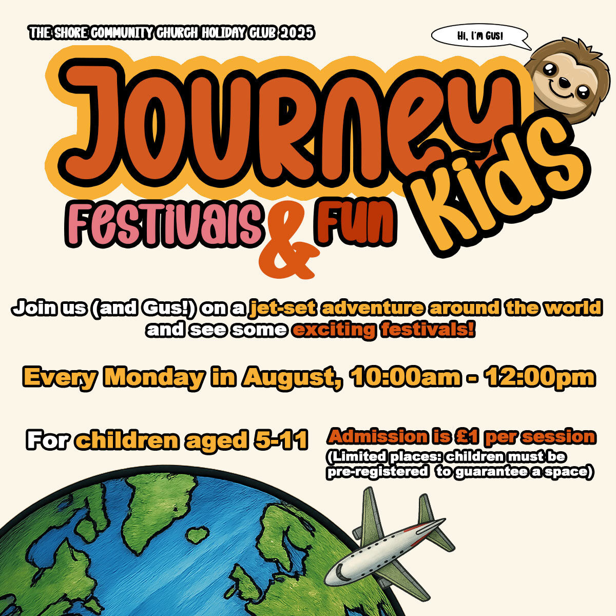 Join us (and Gus!) on a jet-set adventure around the world and see some exciting festivals! Every Monday in August, 10:00am - 12:00pm For children aged 5-11 Admission is £1 per session